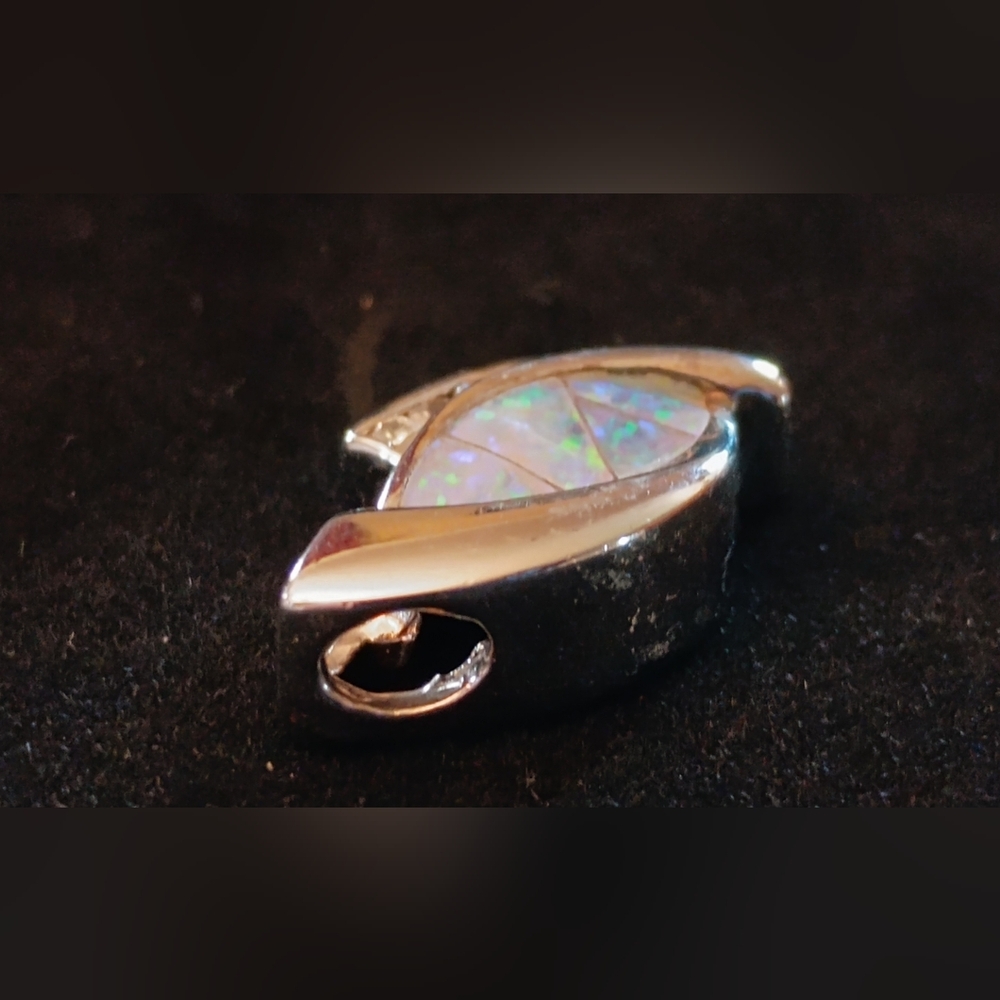 3/$15 Sterling Silver Opal Teardrop Pendant with Cubic Zirconia Accents - Opal - Picture 2 of 3